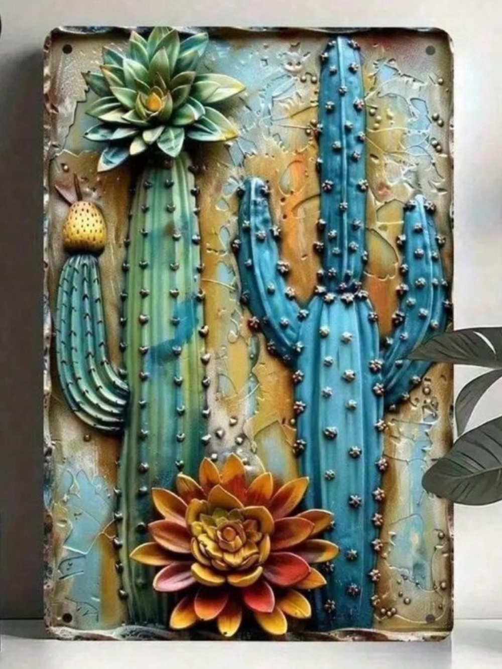 Retro Metal Vibrant Cactus Decor NEW 🏷️